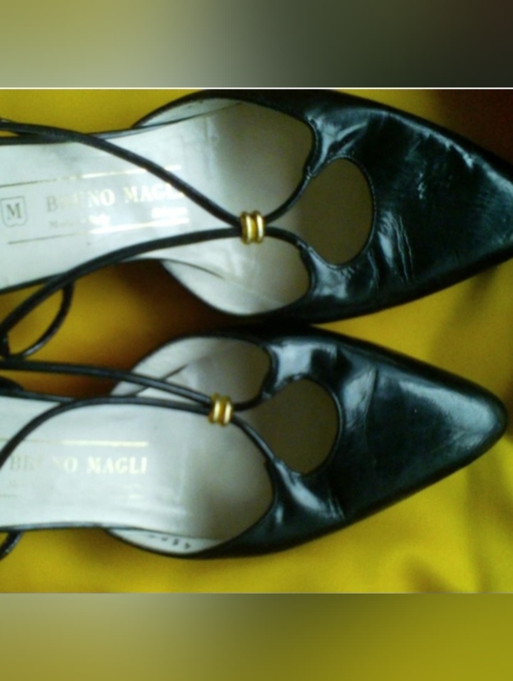 Bruno Magli Black Pointed Heels with Gold Accent